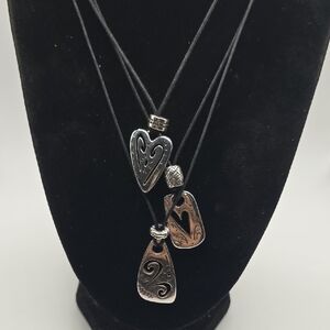 Retired Brighton Brazilian Silver Heart 3 Strand Pendant Necklace